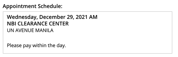 NBI Appointment Schedule Summary